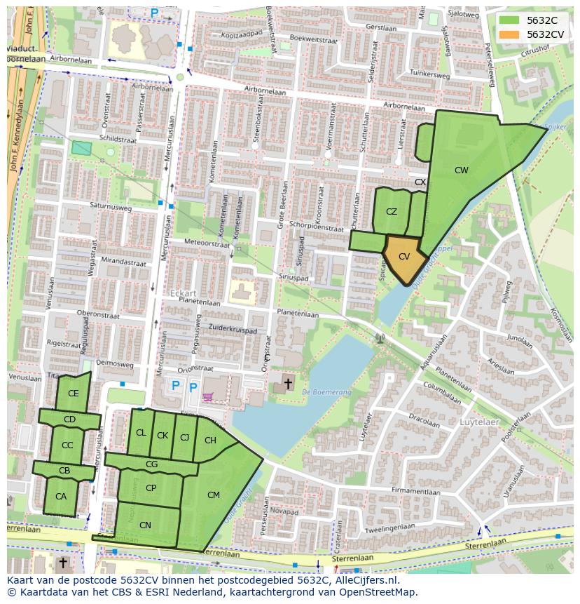 Afbeelding van het postcodegebied 5632 CV op de kaart.