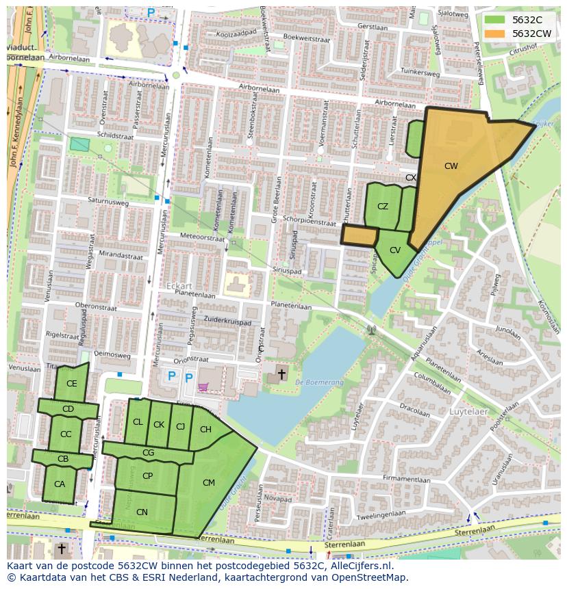 Afbeelding van het postcodegebied 5632 CW op de kaart.