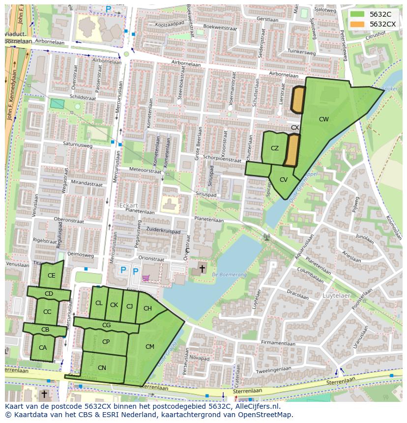 Afbeelding van het postcodegebied 5632 CX op de kaart.