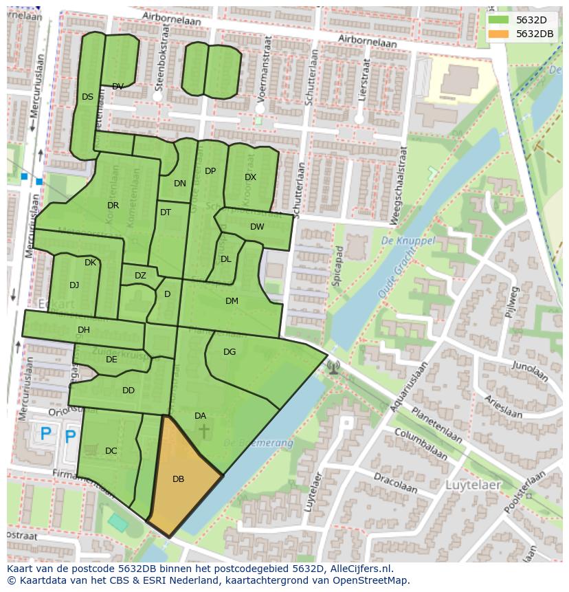 Afbeelding van het postcodegebied 5632 DB op de kaart.