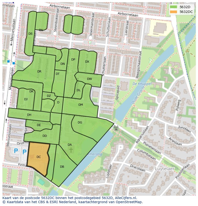 Afbeelding van het postcodegebied 5632 DC op de kaart.