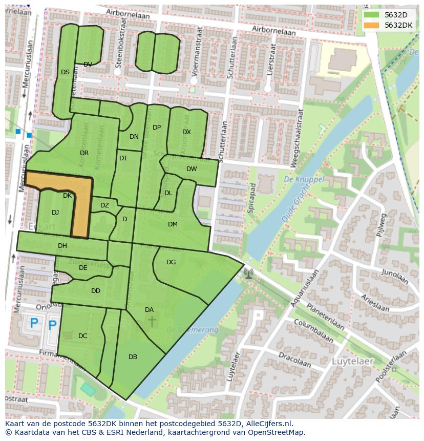 Afbeelding van het postcodegebied 5632 DK op de kaart.