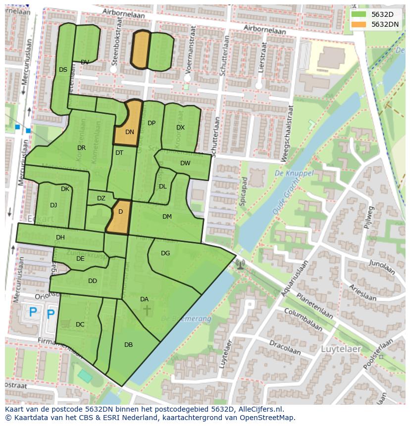 Afbeelding van het postcodegebied 5632 DN op de kaart.
