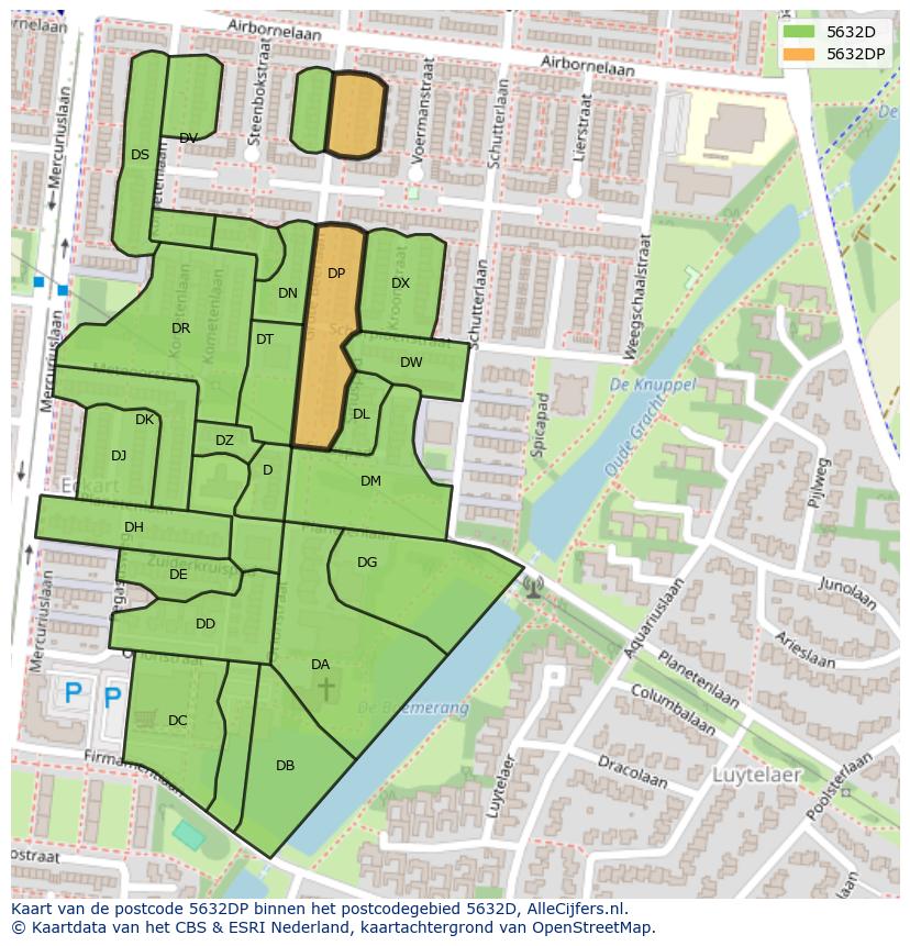 Afbeelding van het postcodegebied 5632 DP op de kaart.