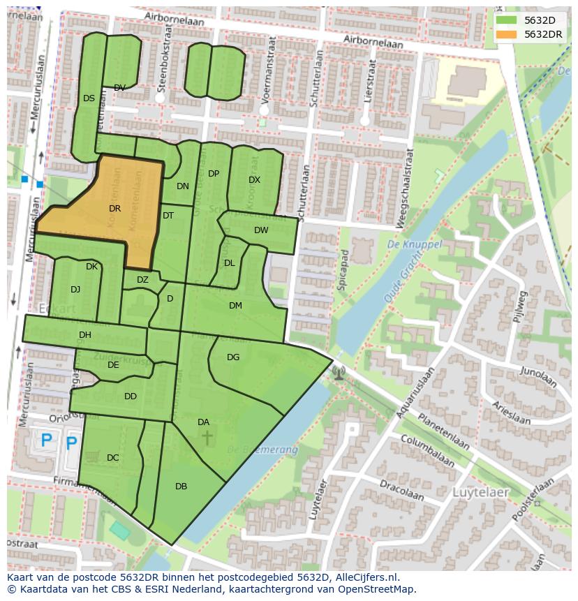 Afbeelding van het postcodegebied 5632 DR op de kaart.