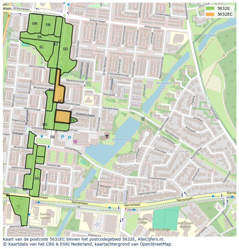 Afbeelding van het postcodegebied 5632 EC op de kaart.
