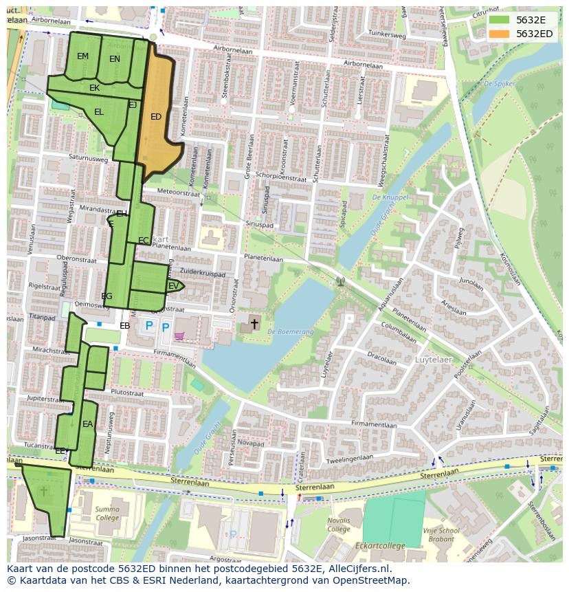 Afbeelding van het postcodegebied 5632 ED op de kaart.