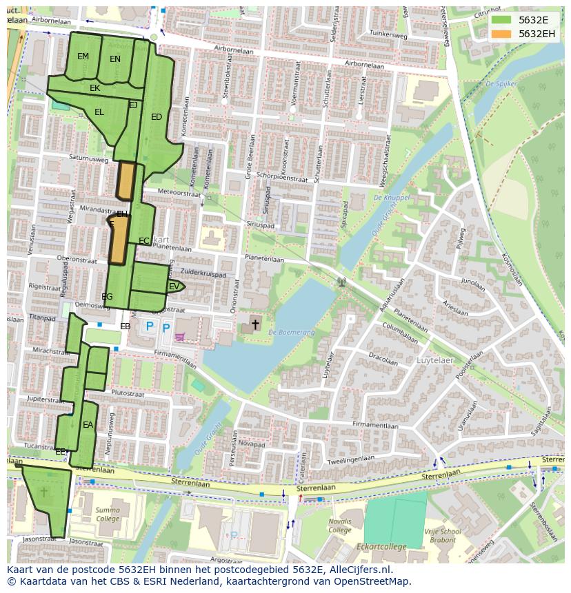 Afbeelding van het postcodegebied 5632 EH op de kaart.