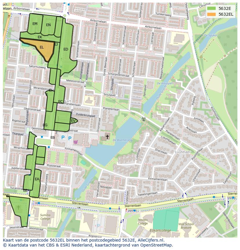 Afbeelding van het postcodegebied 5632 EL op de kaart.