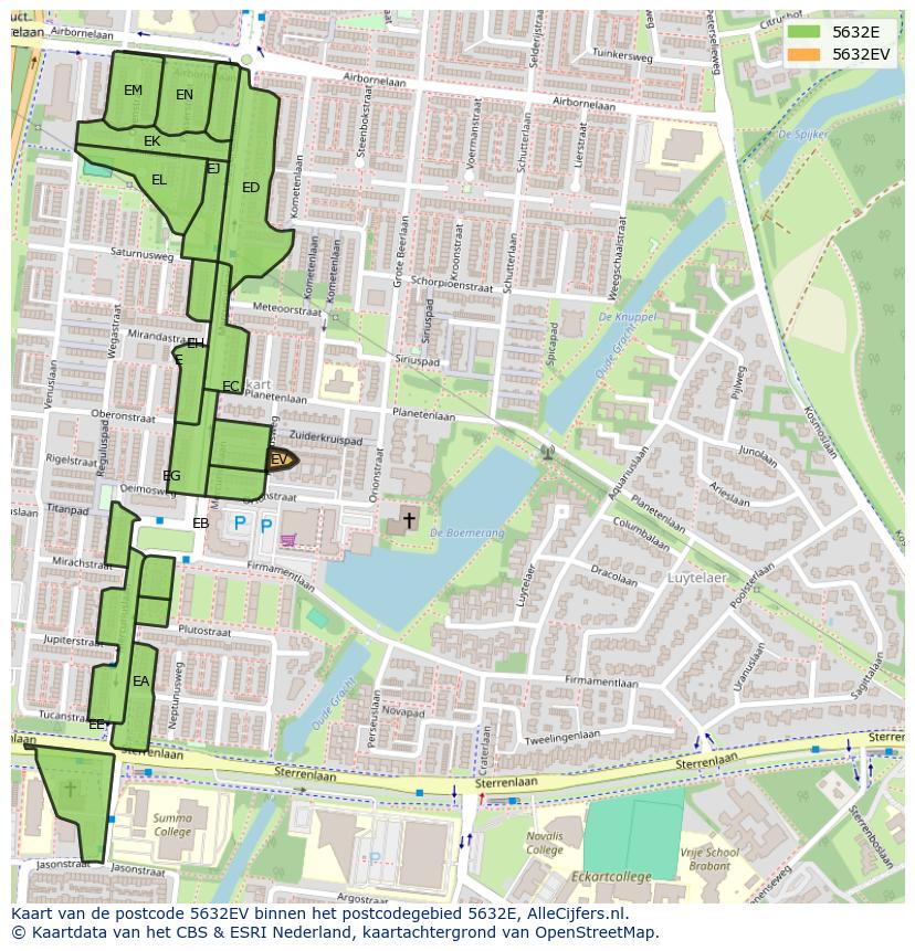 Afbeelding van het postcodegebied 5632 EV op de kaart.