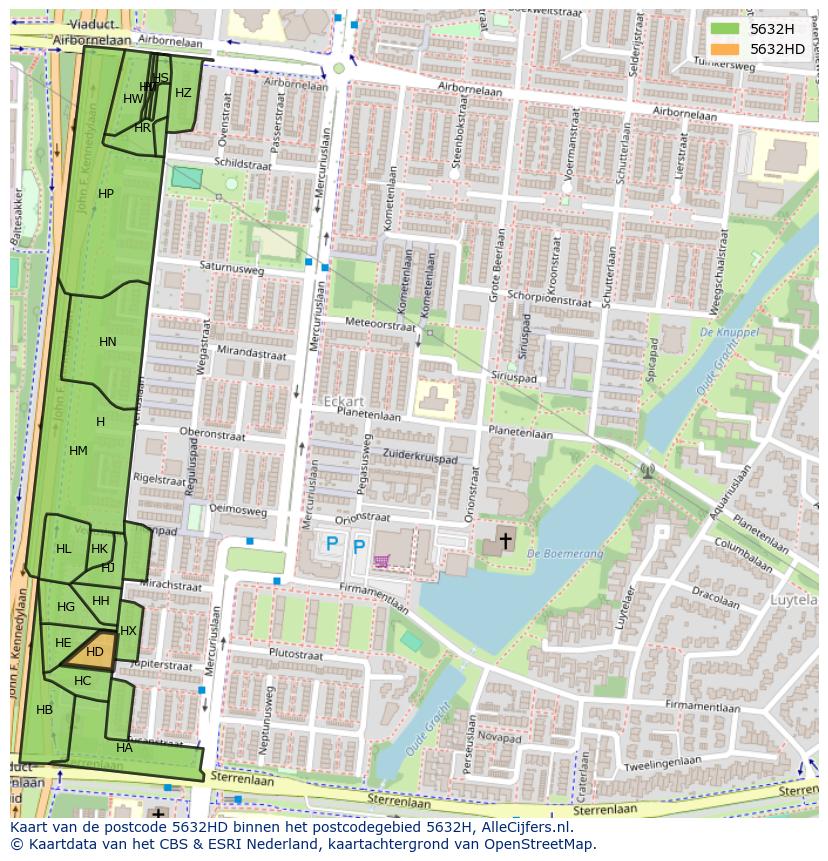 Afbeelding van het postcodegebied 5632 HD op de kaart.