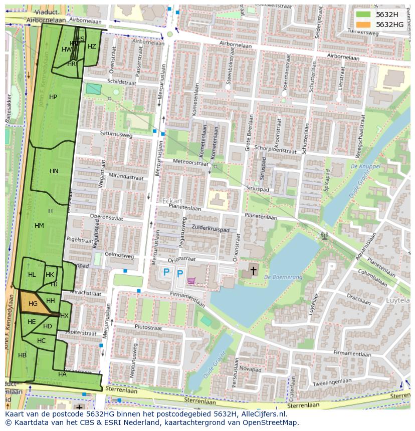 Afbeelding van het postcodegebied 5632 HG op de kaart.