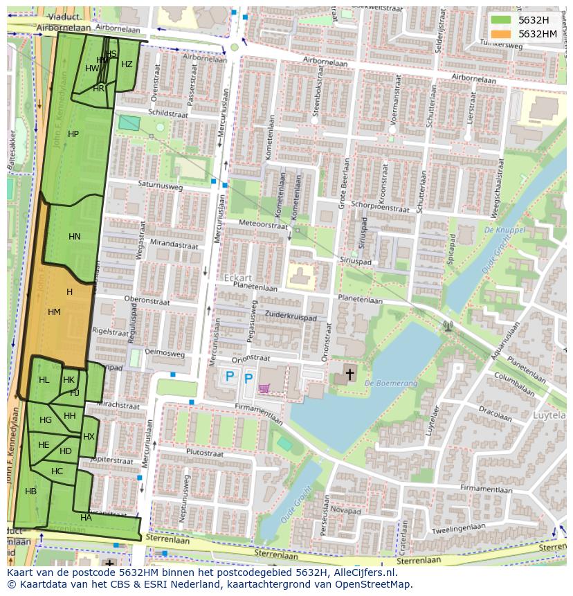 Afbeelding van het postcodegebied 5632 HM op de kaart.