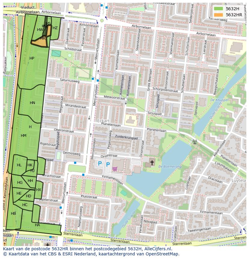 Afbeelding van het postcodegebied 5632 HR op de kaart.
