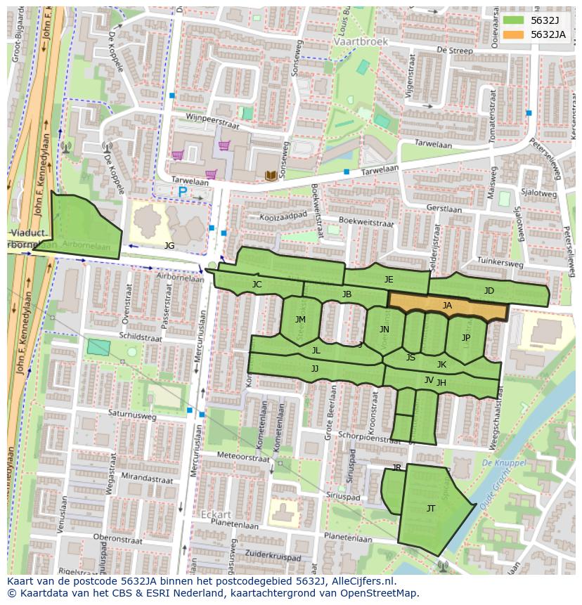 Afbeelding van het postcodegebied 5632 JA op de kaart.