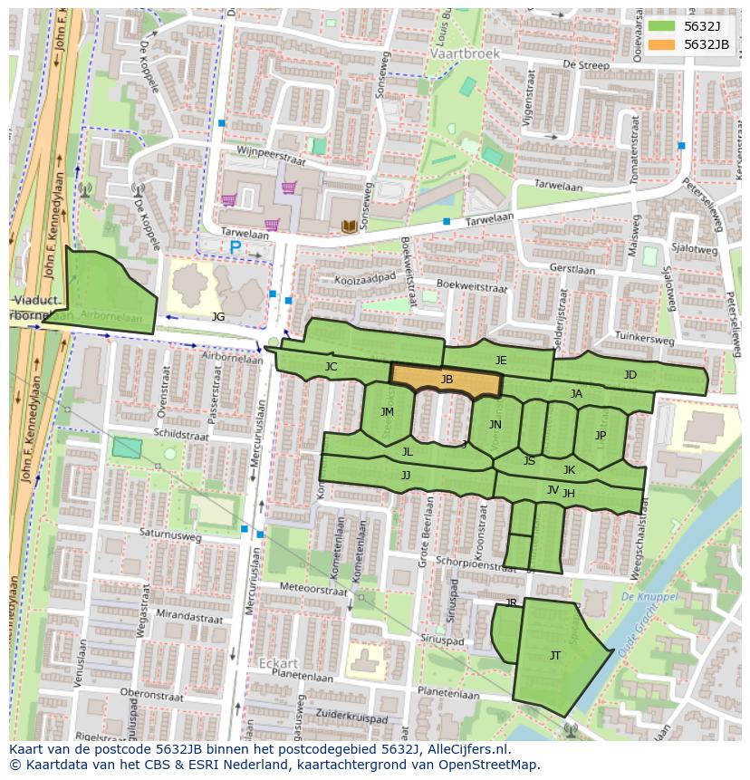 Afbeelding van het postcodegebied 5632 JB op de kaart.