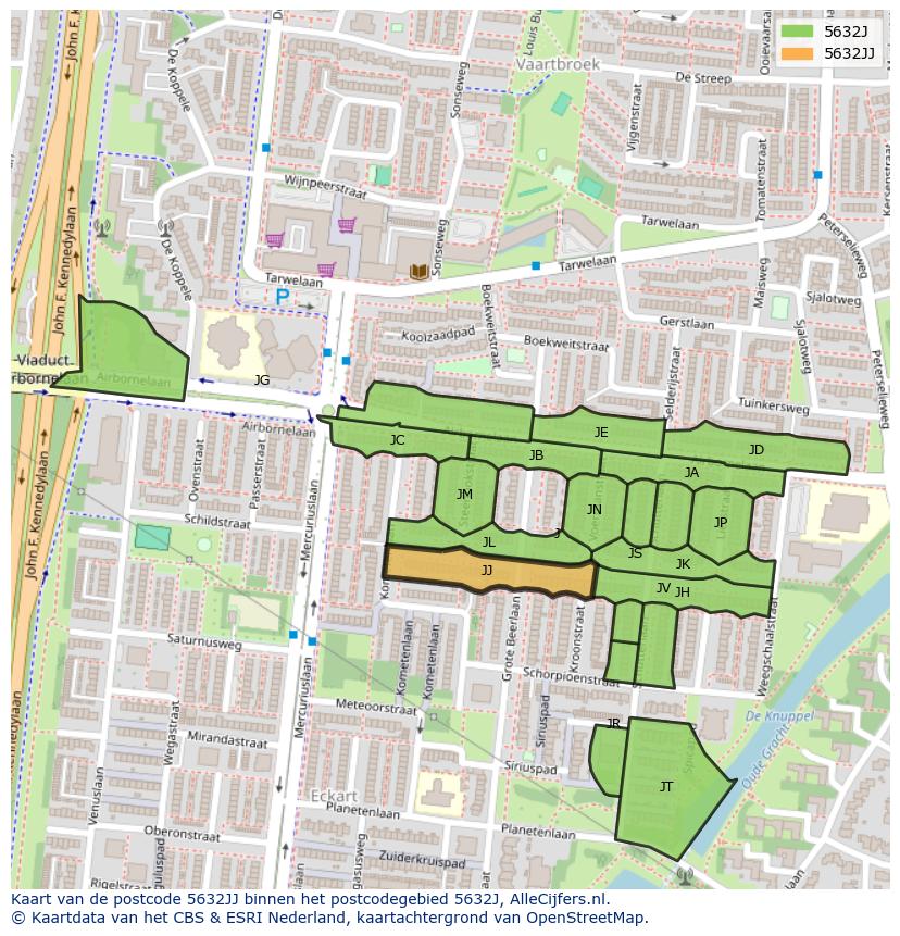 Afbeelding van het postcodegebied 5632 JJ op de kaart.