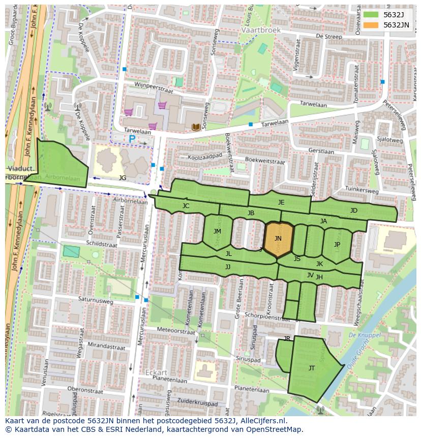 Afbeelding van het postcodegebied 5632 JN op de kaart.