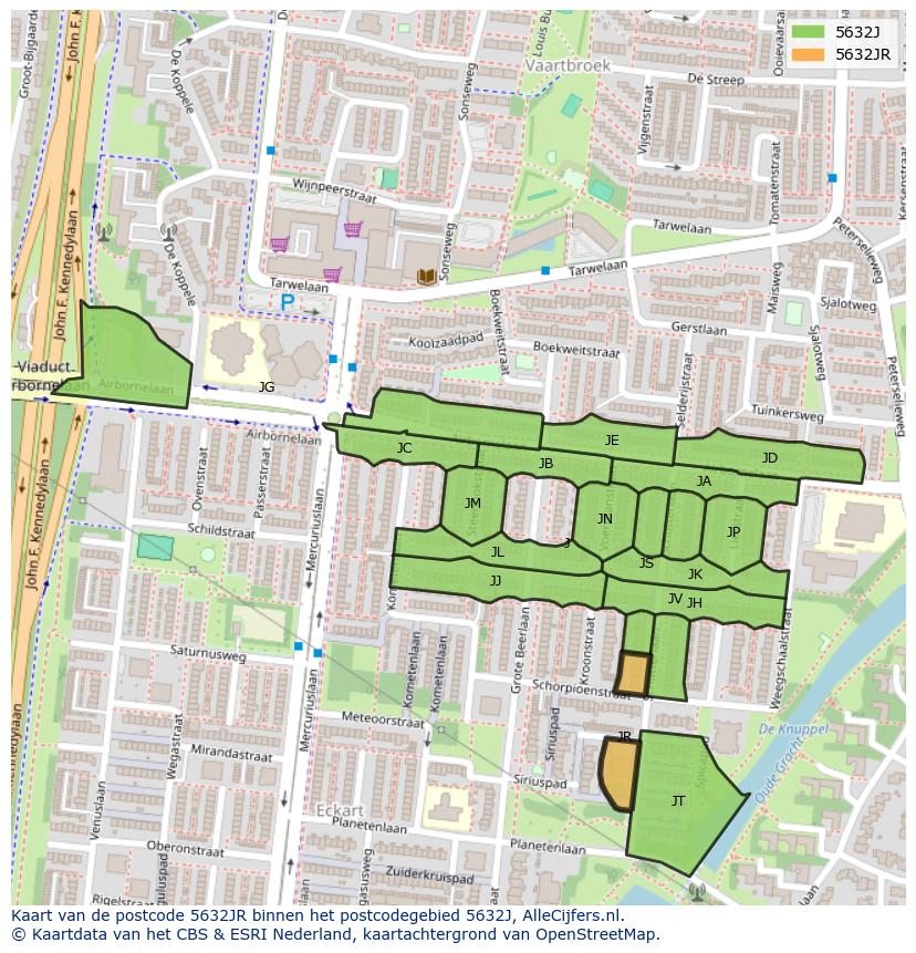 Afbeelding van het postcodegebied 5632 JR op de kaart.