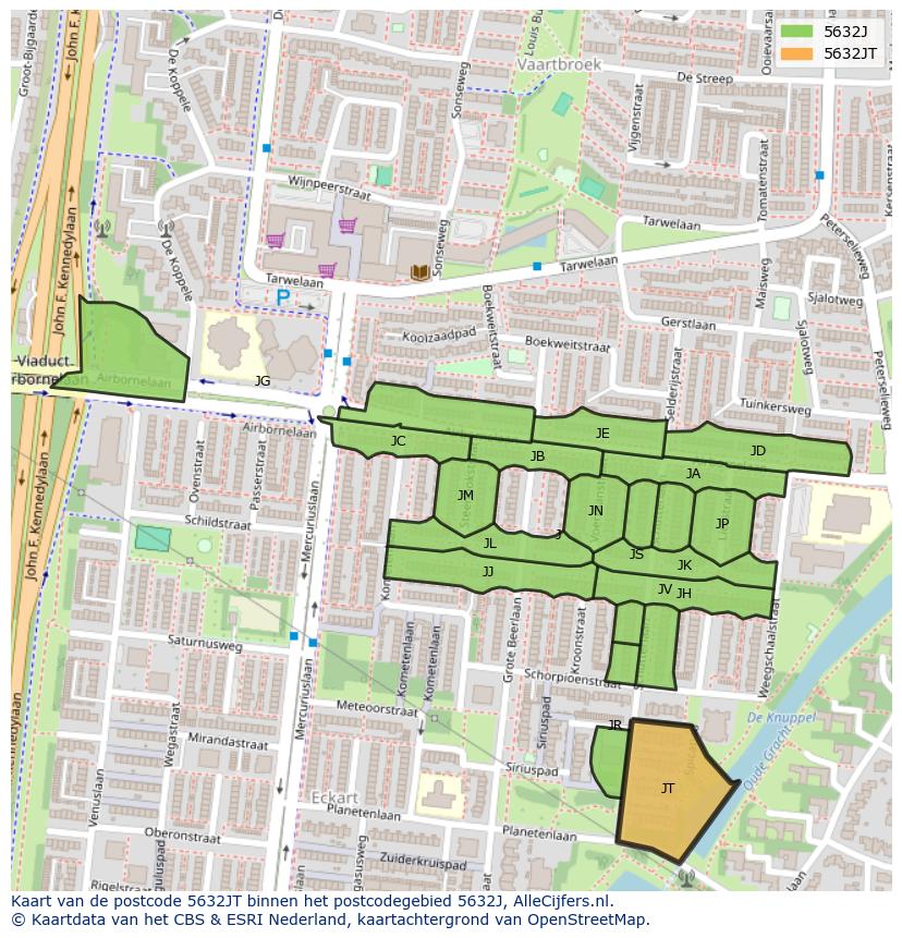 Afbeelding van het postcodegebied 5632 JT op de kaart.