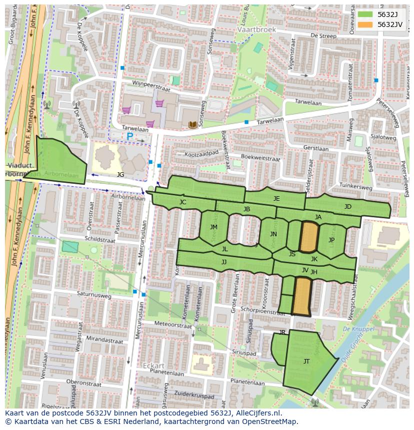 Afbeelding van het postcodegebied 5632 JV op de kaart.