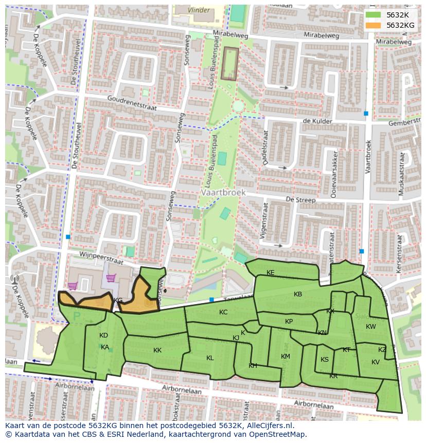 Afbeelding van het postcodegebied 5632 KG op de kaart.
