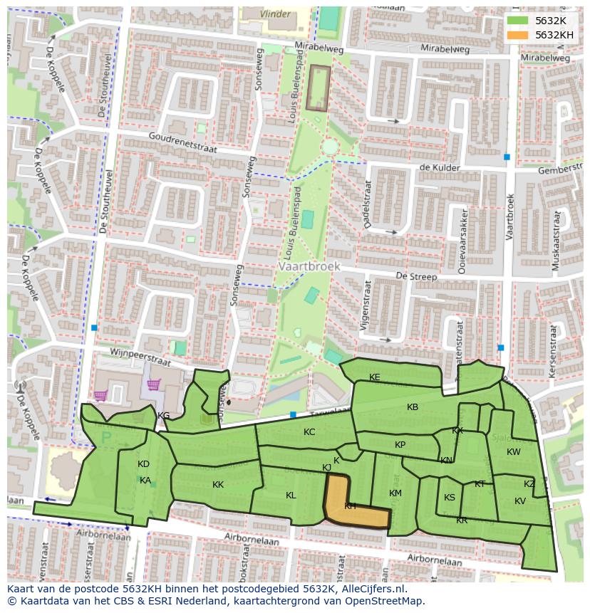 Afbeelding van het postcodegebied 5632 KH op de kaart.