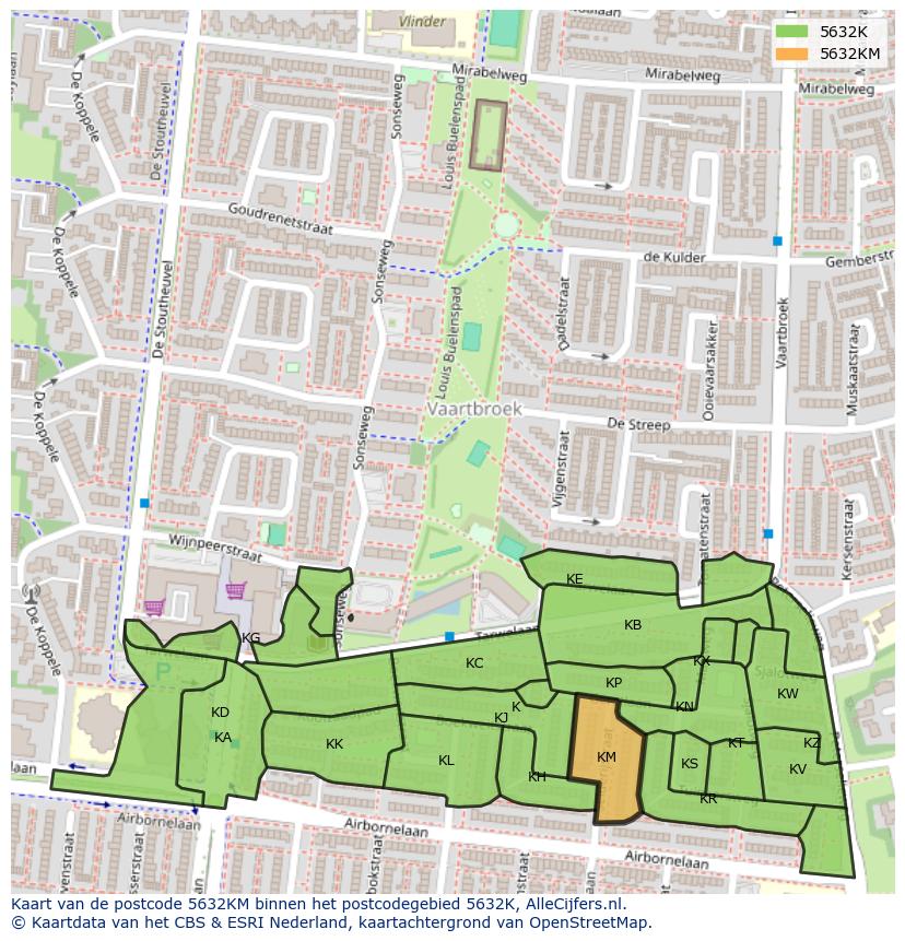 Afbeelding van het postcodegebied 5632 KM op de kaart.