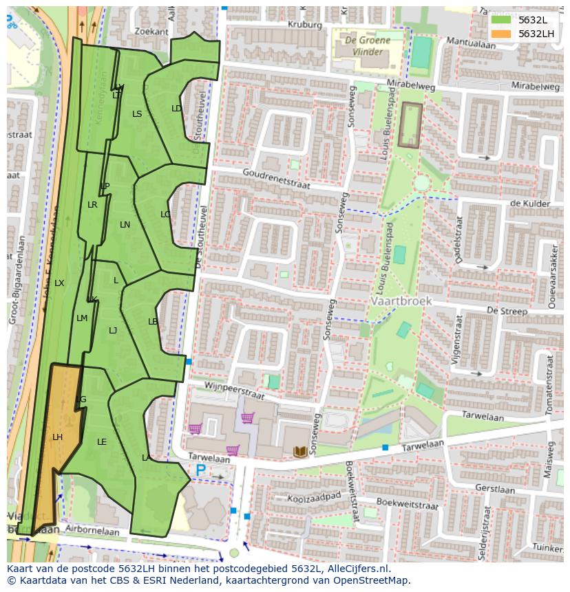 Afbeelding van het postcodegebied 5632 LH op de kaart.