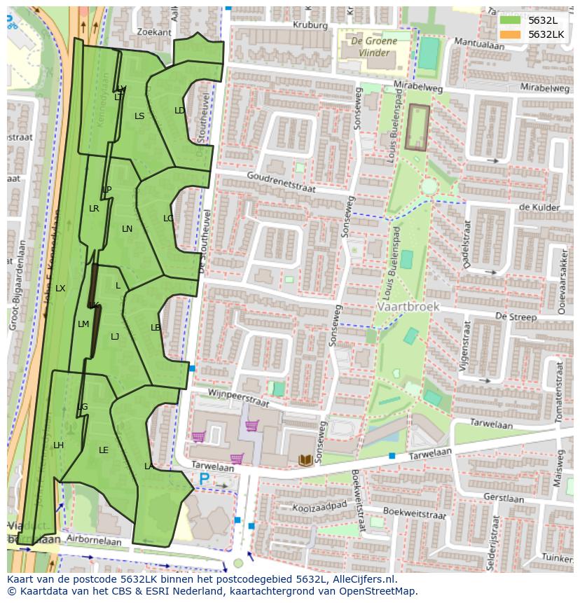 Afbeelding van het postcodegebied 5632 LK op de kaart.