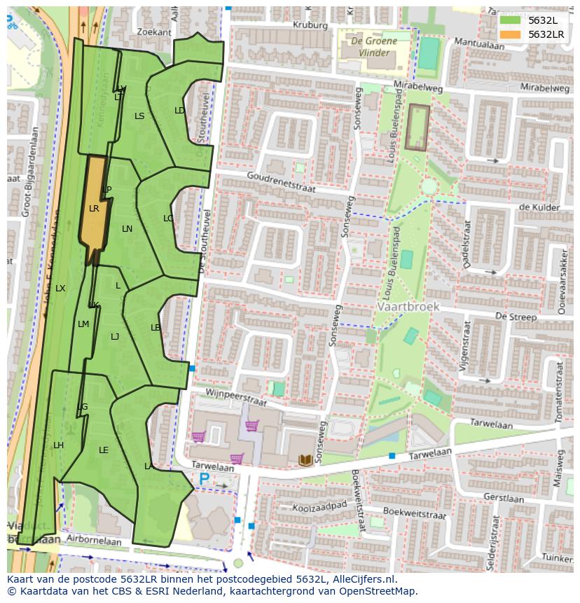 Afbeelding van het postcodegebied 5632 LR op de kaart.