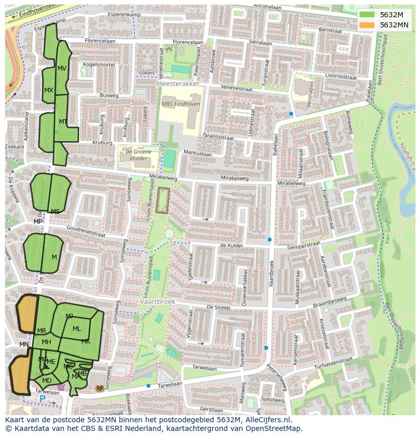 Afbeelding van het postcodegebied 5632 MN op de kaart.