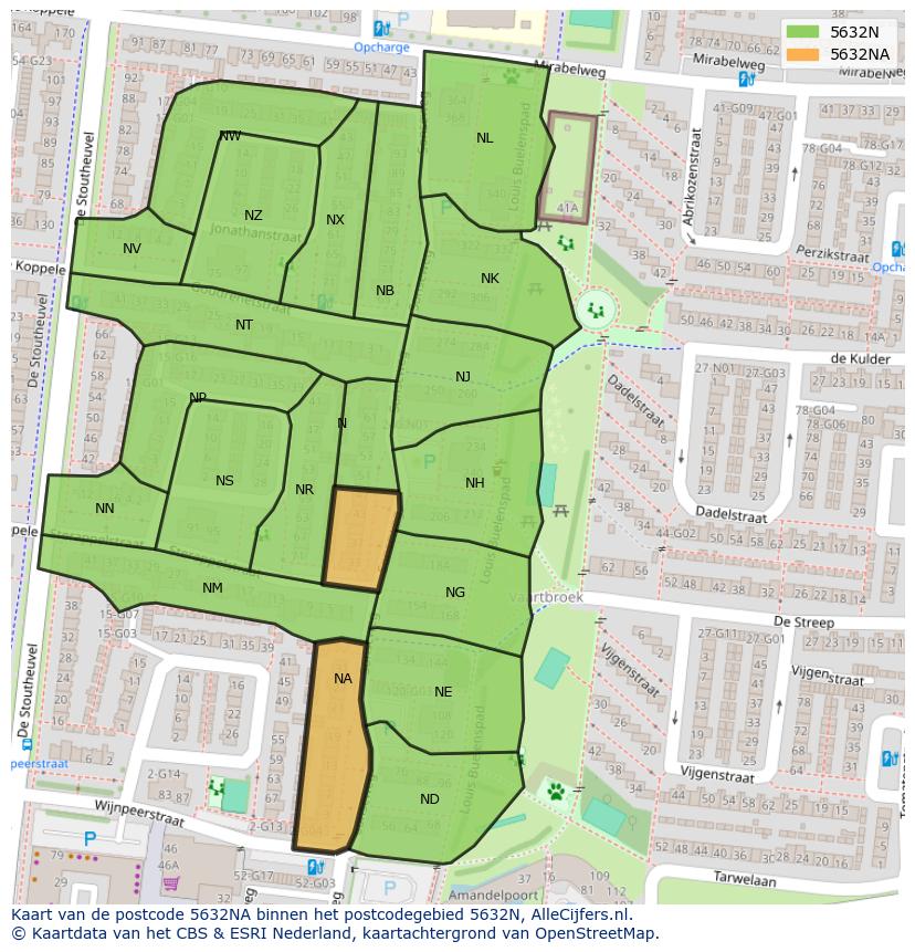Afbeelding van het postcodegebied 5632 NA op de kaart.