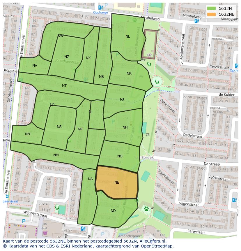 Afbeelding van het postcodegebied 5632 NE op de kaart.