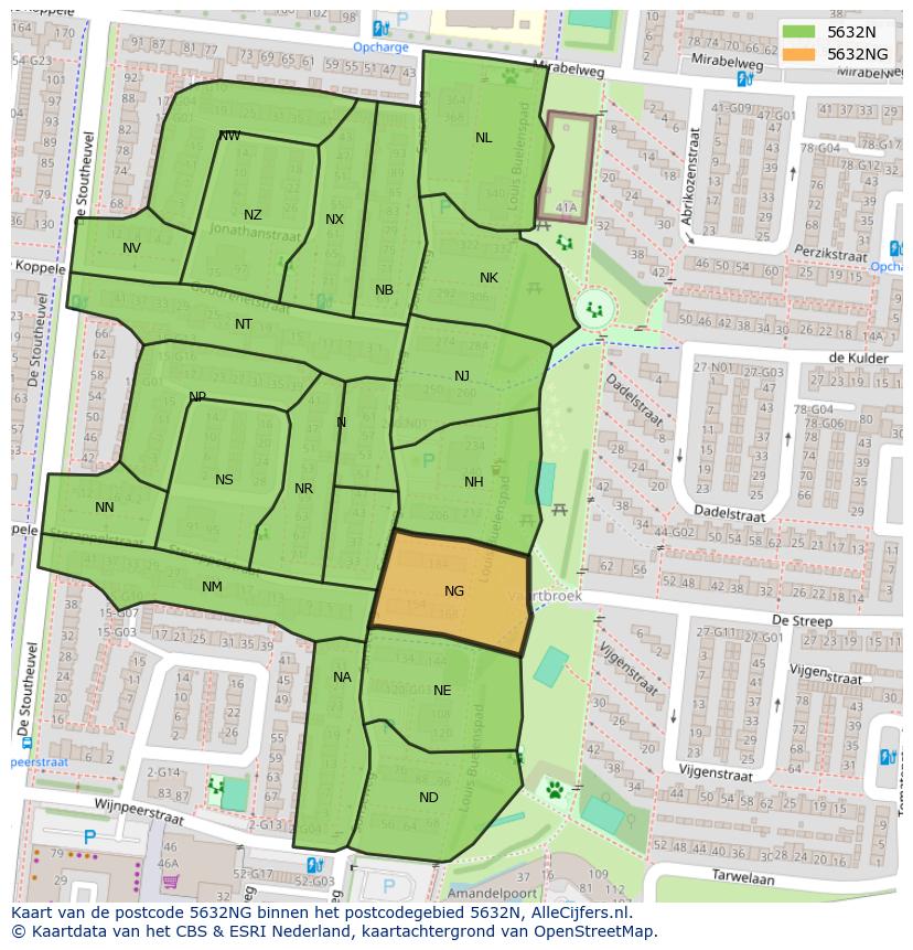 Afbeelding van het postcodegebied 5632 NG op de kaart.