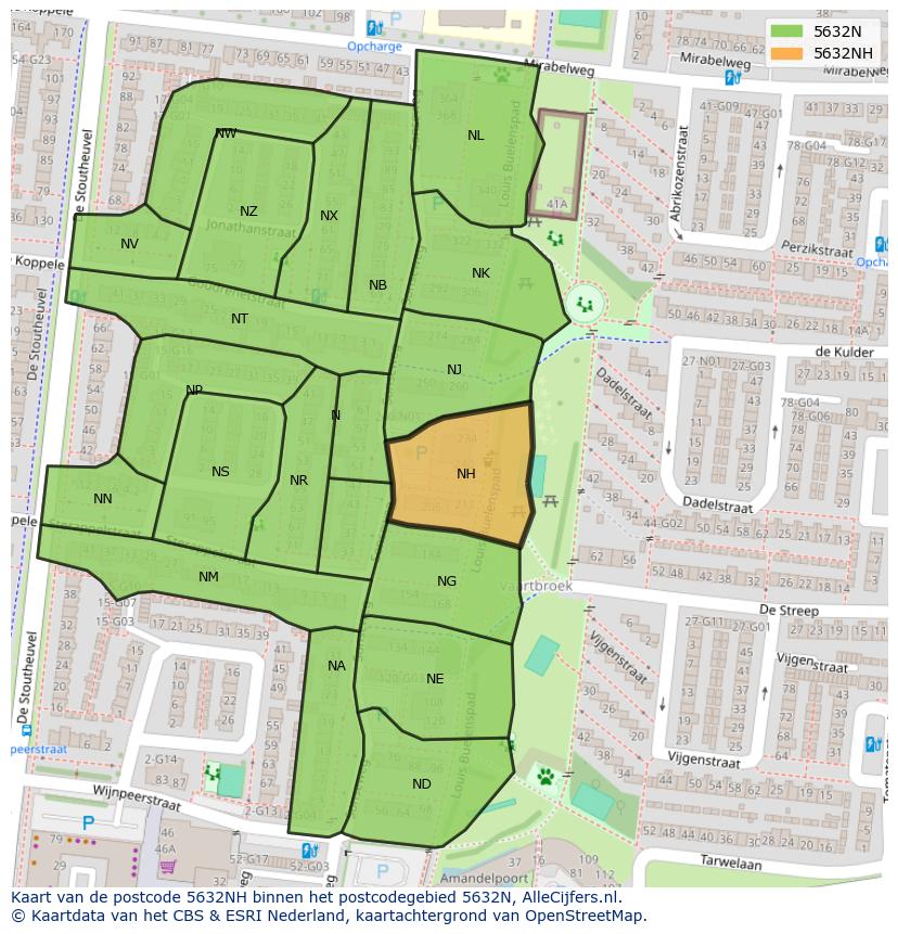Afbeelding van het postcodegebied 5632 NH op de kaart.