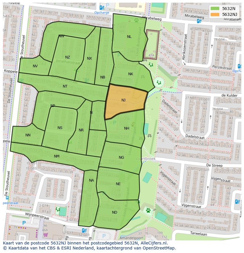 Afbeelding van het postcodegebied 5632 NJ op de kaart.