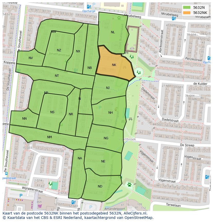 Afbeelding van het postcodegebied 5632 NK op de kaart.