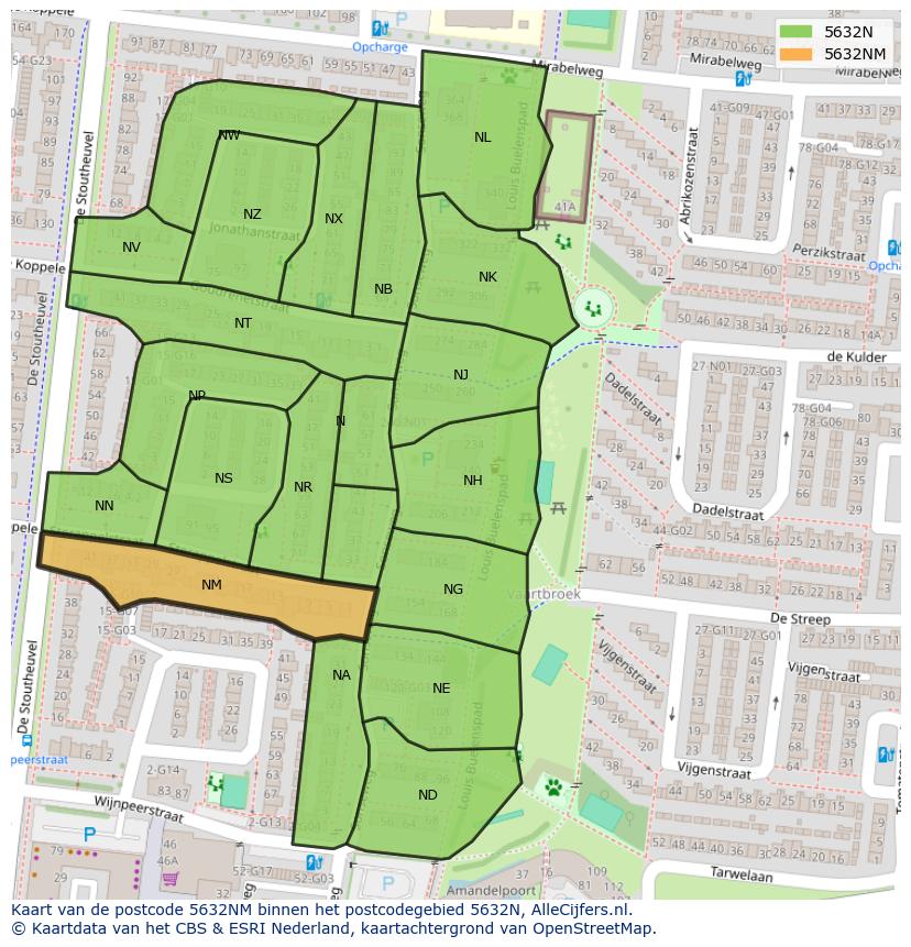 Afbeelding van het postcodegebied 5632 NM op de kaart.