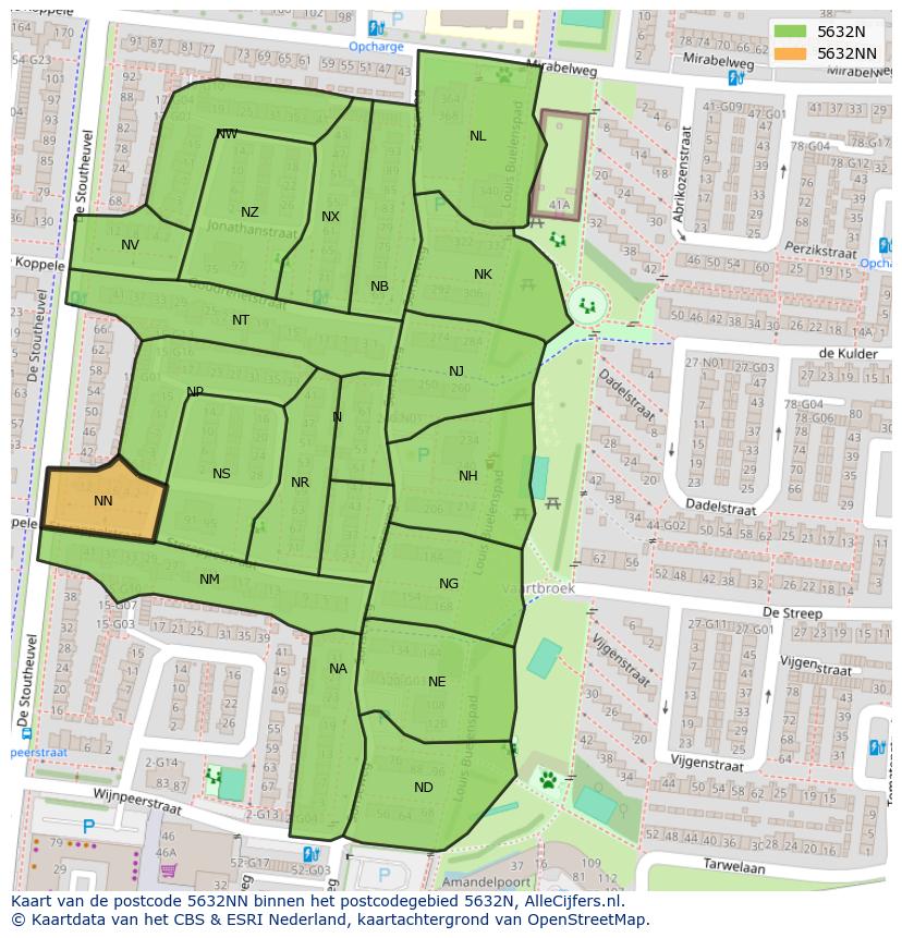 Afbeelding van het postcodegebied 5632 NN op de kaart.