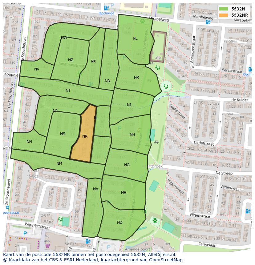 Afbeelding van het postcodegebied 5632 NR op de kaart.