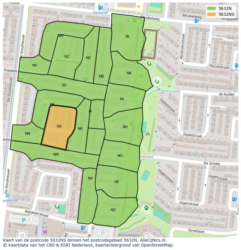 Afbeelding van het postcodegebied 5632 NS op de kaart.