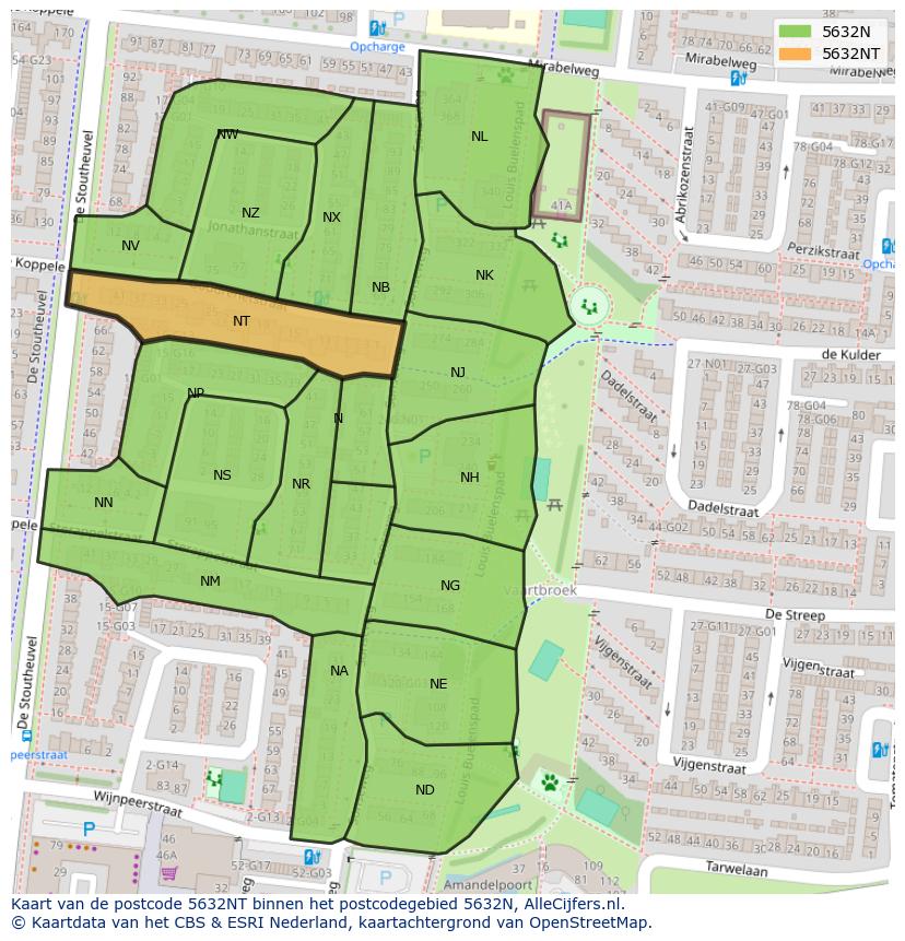 Afbeelding van het postcodegebied 5632 NT op de kaart.