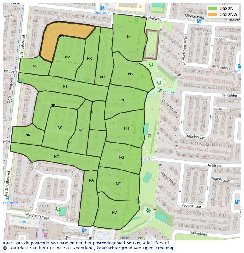 Afbeelding van het postcodegebied 5632 NW op de kaart.