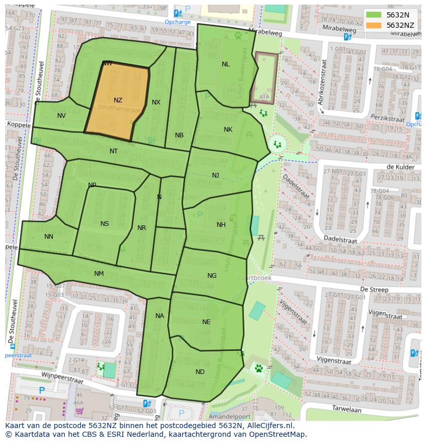 Afbeelding van het postcodegebied 5632 NZ op de kaart.
