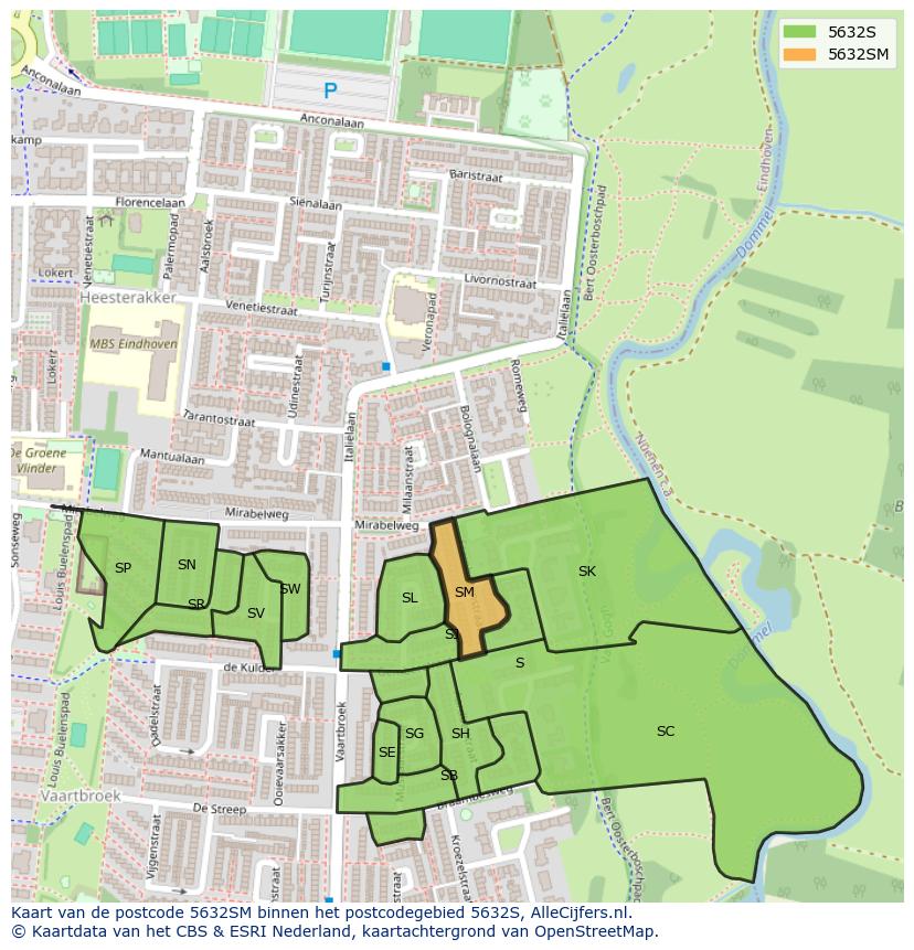 Afbeelding van het postcodegebied 5632 SM op de kaart.