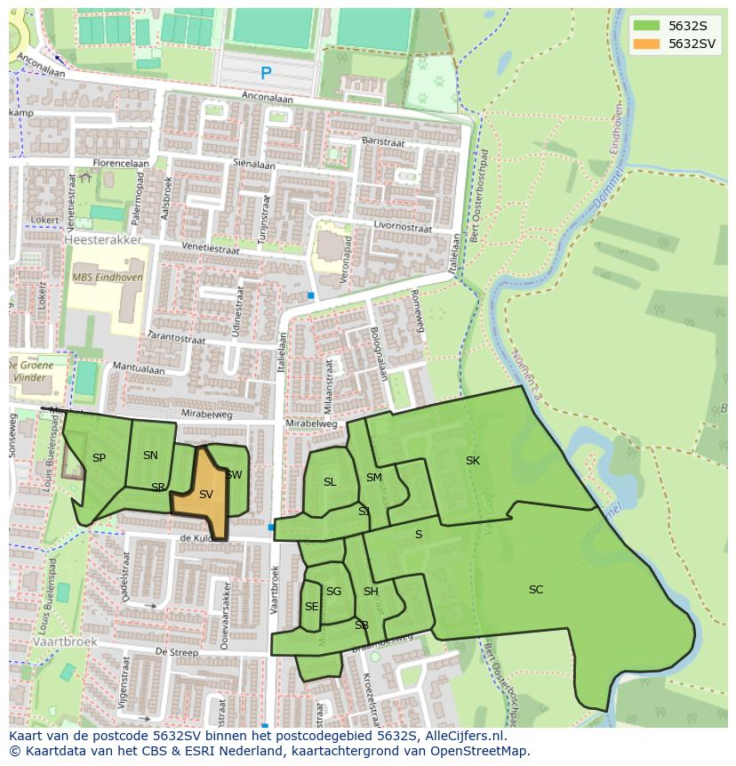 Afbeelding van het postcodegebied 5632 SV op de kaart.