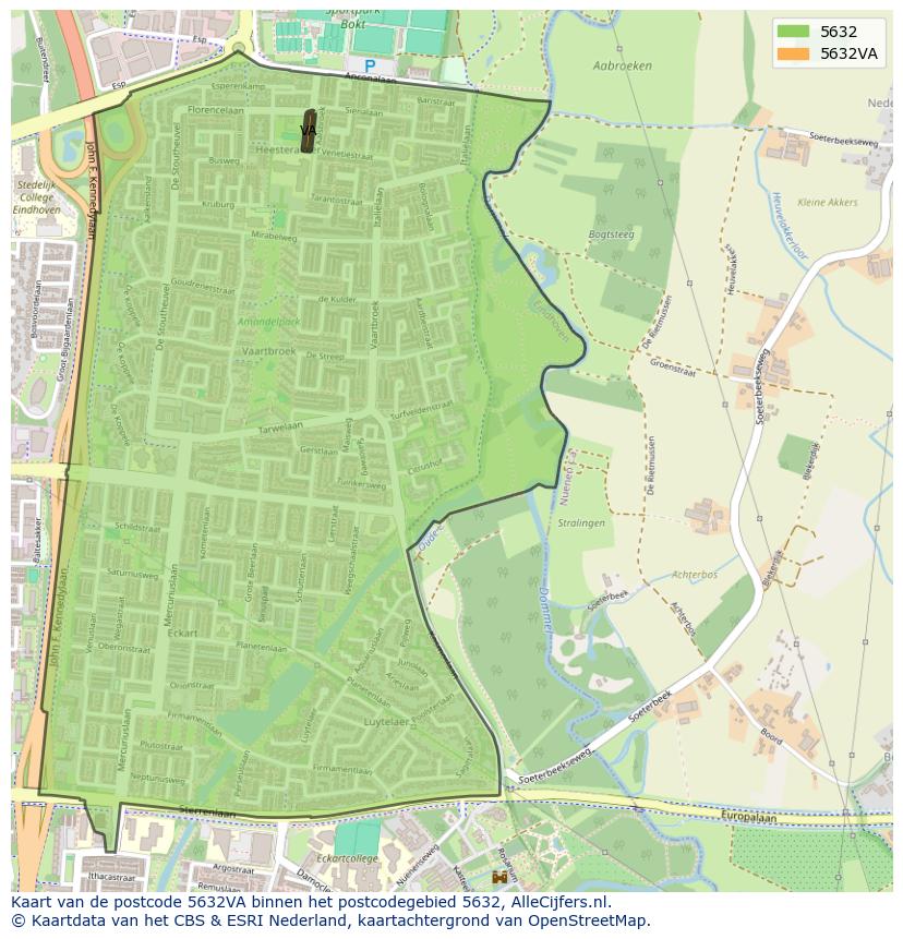 Afbeelding van het postcodegebied 5632 VA op de kaart.