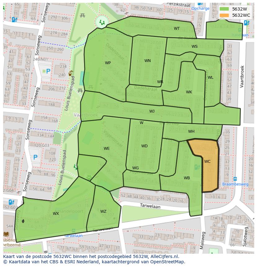 Afbeelding van het postcodegebied 5632 WC op de kaart.
