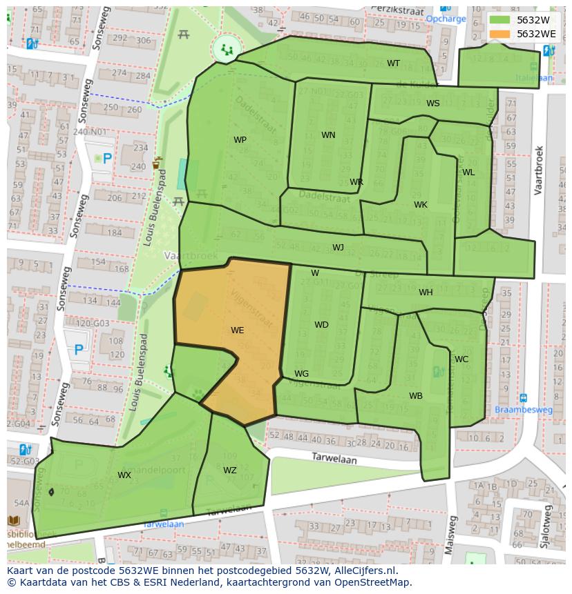 Afbeelding van het postcodegebied 5632 WE op de kaart.